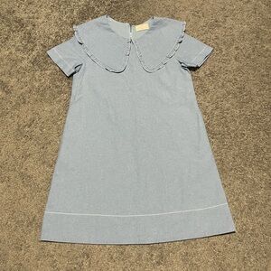 Chic Light Blue Women's Casual Dress with Ruffled Collar